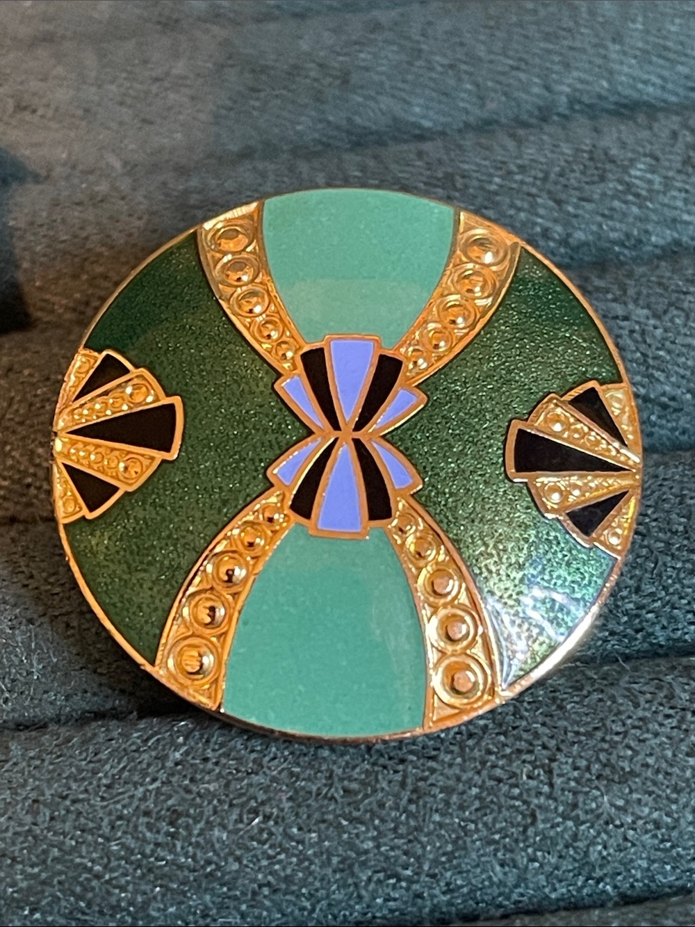 Vintage Art Deco Cloisonné Enamel Disc Clip On Earrings - Picture 6 of 8